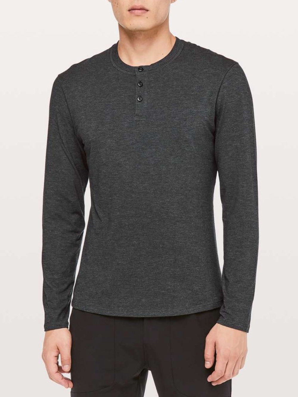 Lululemon 5 Year Basic Long Sleeve Henley in Heathered Black XL Extra Large